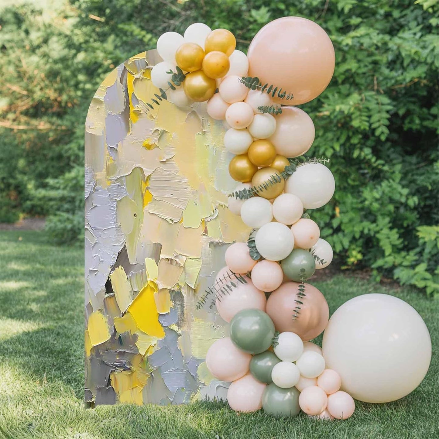 Jnbasdffb 7.2 Yellow Grey Wedding Arch Cover, Stretchy Spandex Arch Backdrop Stand Covers FT, Abstract Oil Painting