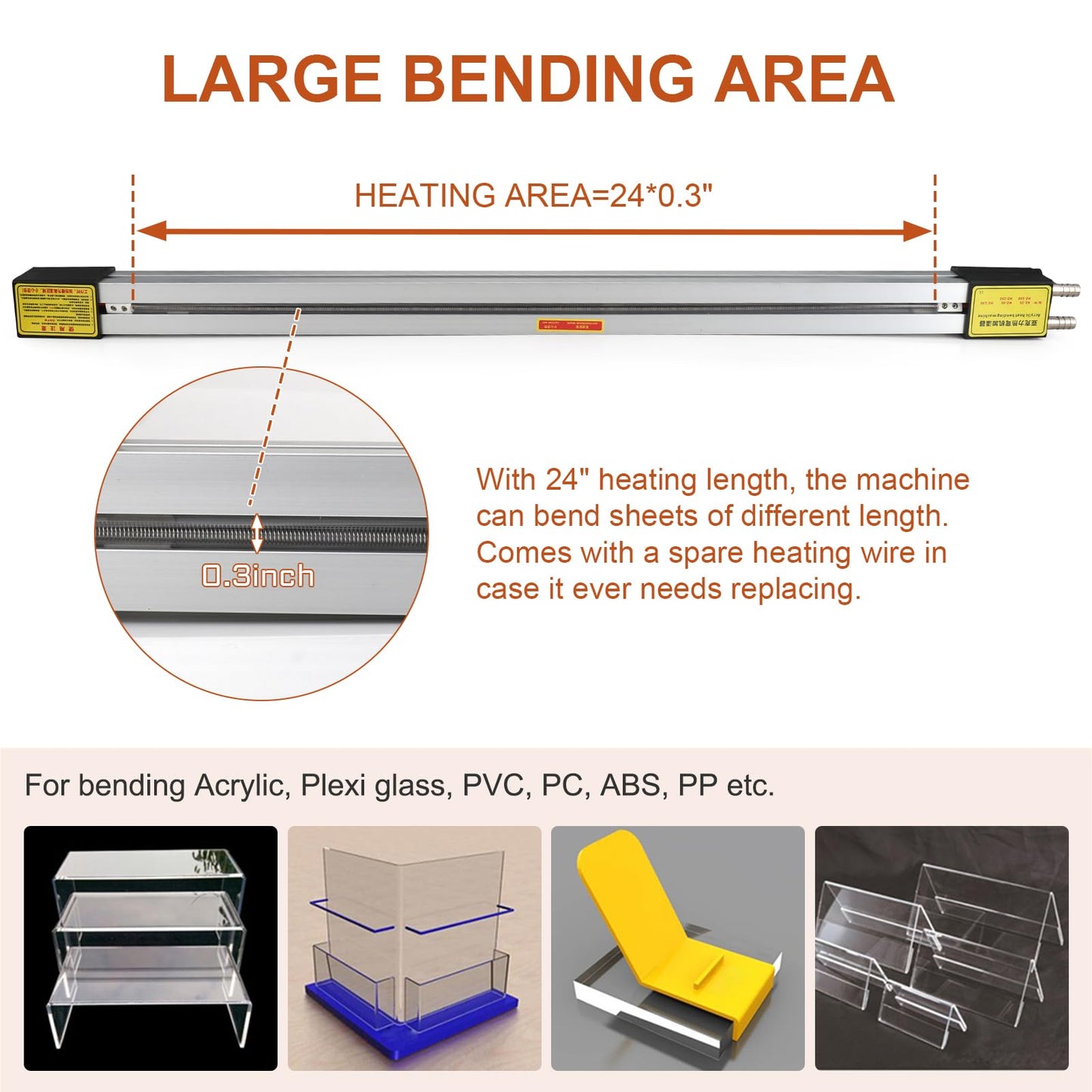 Oztwel 23.6in 60cm Acrylic PVC Plastic Bender, Acrylic Bender Heater, Plastic Sheet Bender, Manual Hot Heating Bender Tool, with 2 Heating Wires, for 1-6mm Plastic Bending 110V, 800W