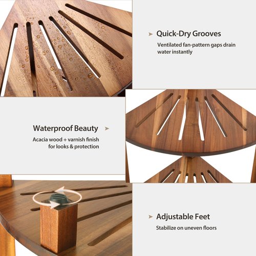 IBosins Corner Shower Caddy Standing 3-Tier Bathroom Shower Shelf for Inside Shower Natural Acacia Wood Organizer & Storage for Bedroom Living Room Kitchen