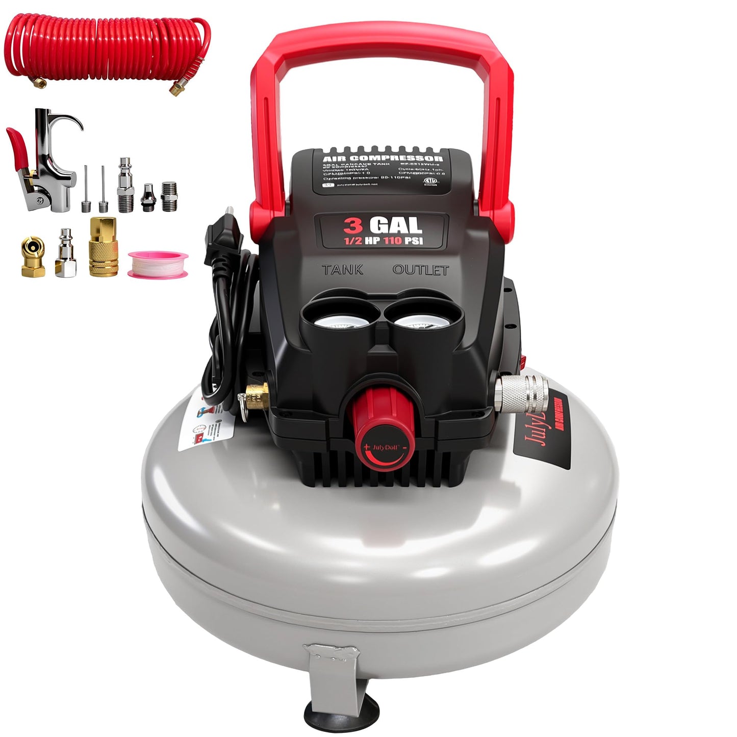 3 Gallon Pancake Air Compressor, 120V/60HZ 0.5HP, Max 110PSI, Aluminum Wire Motor, Portable Compact Air Compressor for Home, Garage & DIY Projects