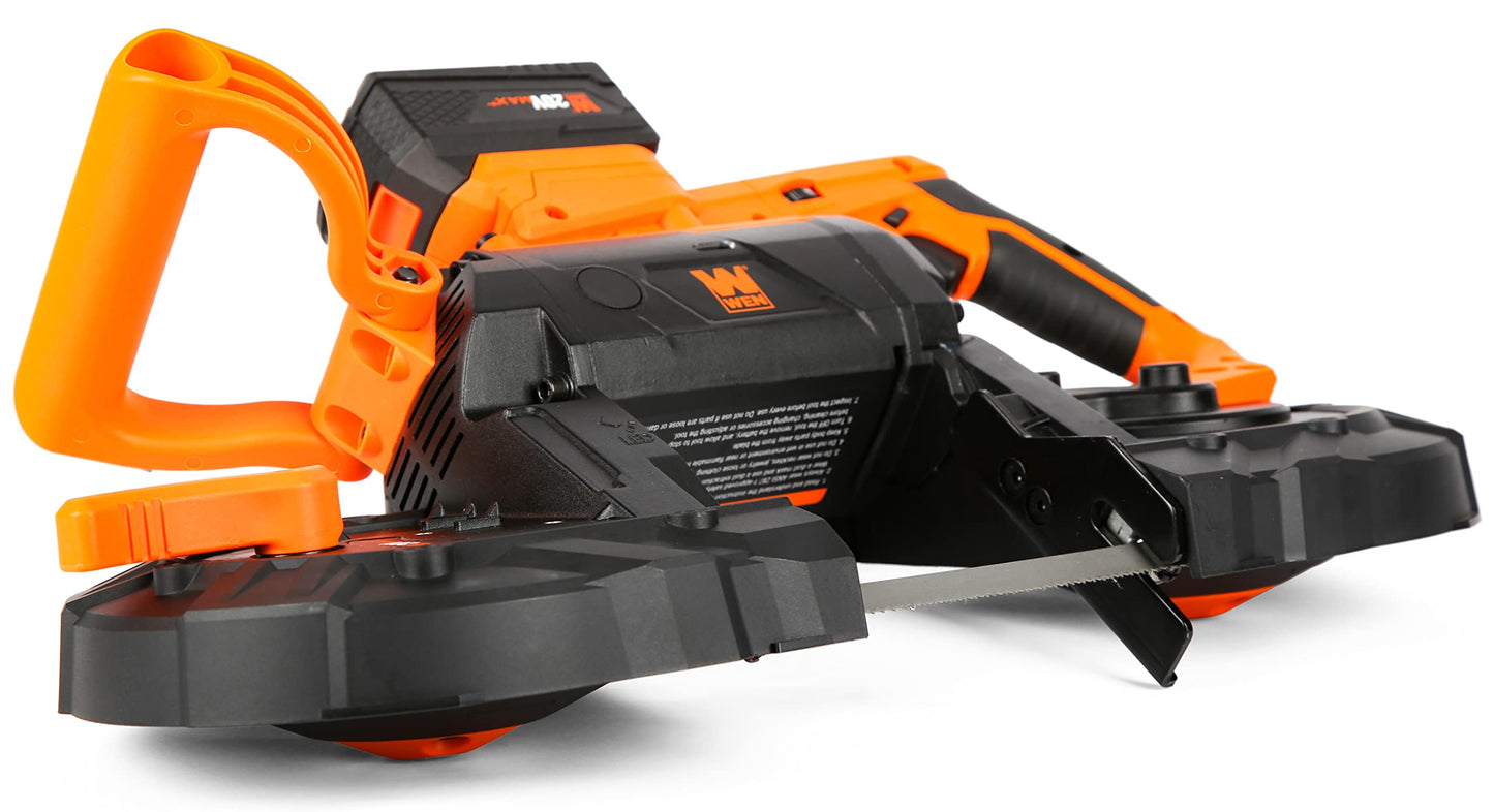WEN Cordless Portable Bandsaw for Metal with Variable Speed, 20V Max 5.0 Ah Lithium-Ion Battery, and Charger (20496)