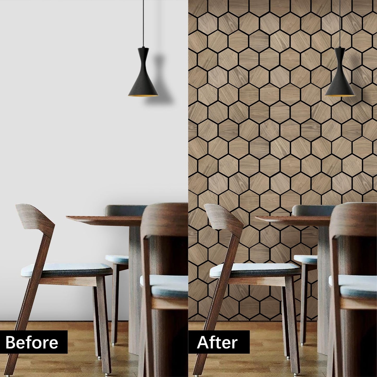 ARMURO Wall Paneling for Interior Wall - 4 PCS Hexagon Wall Panels - Hexagon Acoustic Panels - Natural Walnut Wood Veneer Sound Proof Panels for Walls, Wood Slat Wall Panel 23.8" W x 29" L