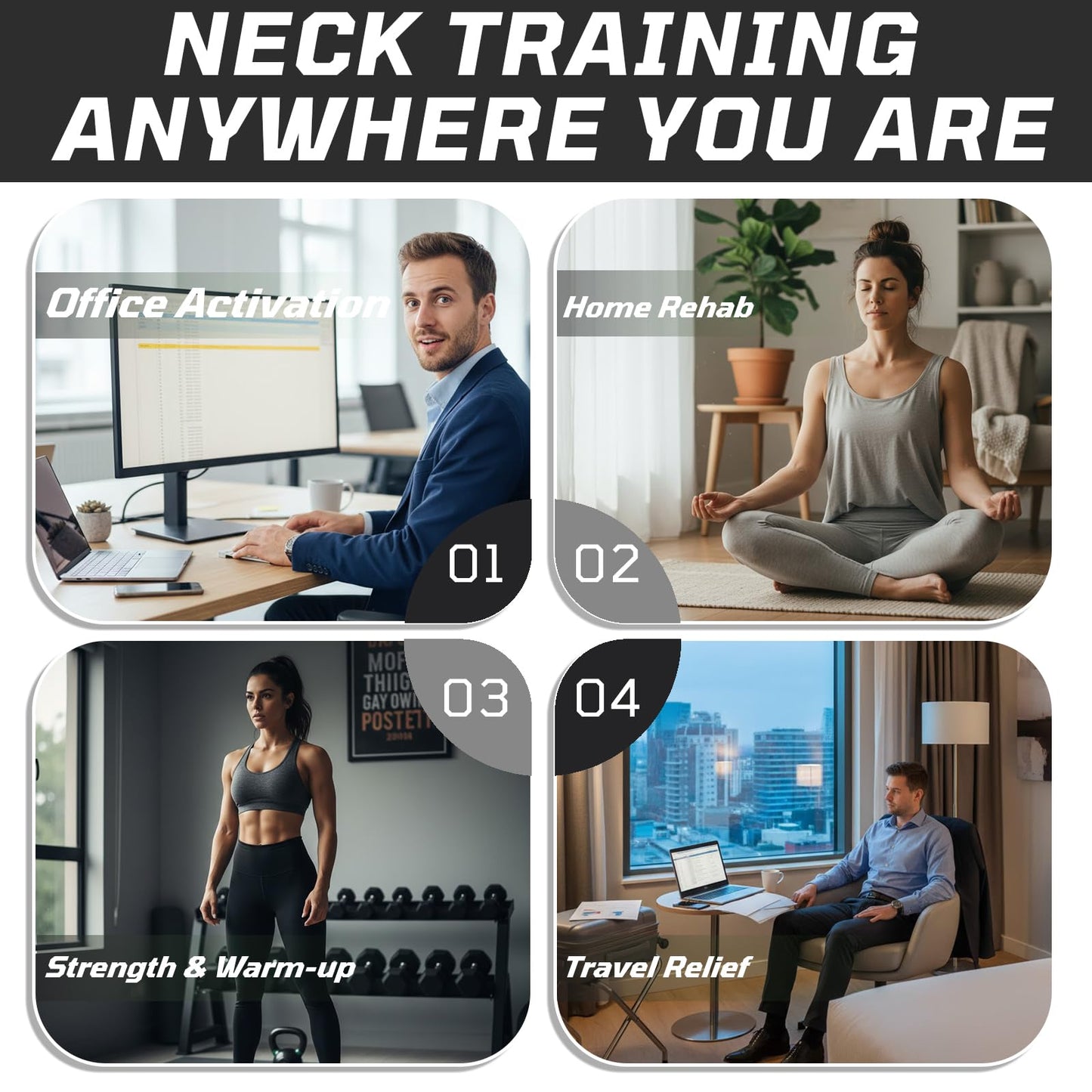 Neck Stretching Training Harness – Adjustable Chin Strap Headgear with Dual D-Rings for Neck Traction, Mobility, and Posture Support