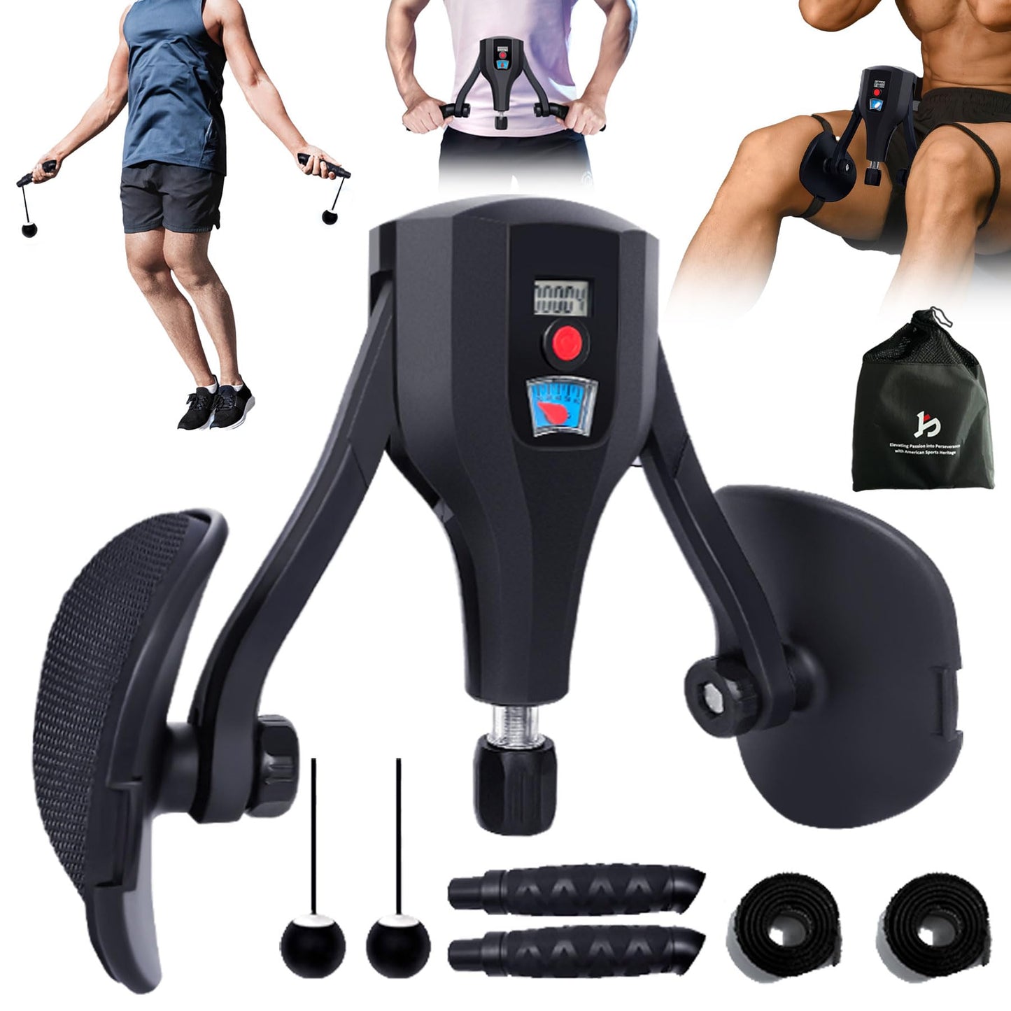 Bula Bola Thigh Trainer Pro 0-132 lbs Adjustable Resistance, Inner Thigh & Pelvic Floor Kegel Exerciser with Arm Workout Handles & Wireless Jump Rope for Home Fitness for Women & Men (Gray)