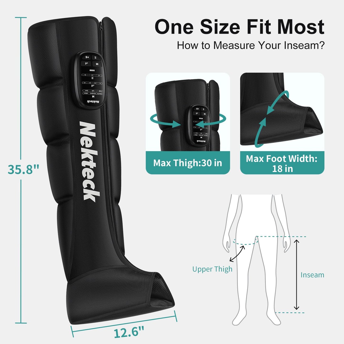 Nekteck Cordless Leg Compression Massager, Rechargeable Massage Tools for Circulation and Pain Relief, Portable Full Leg Boots, Gifts for Mom Dad Men Women, Single Unit