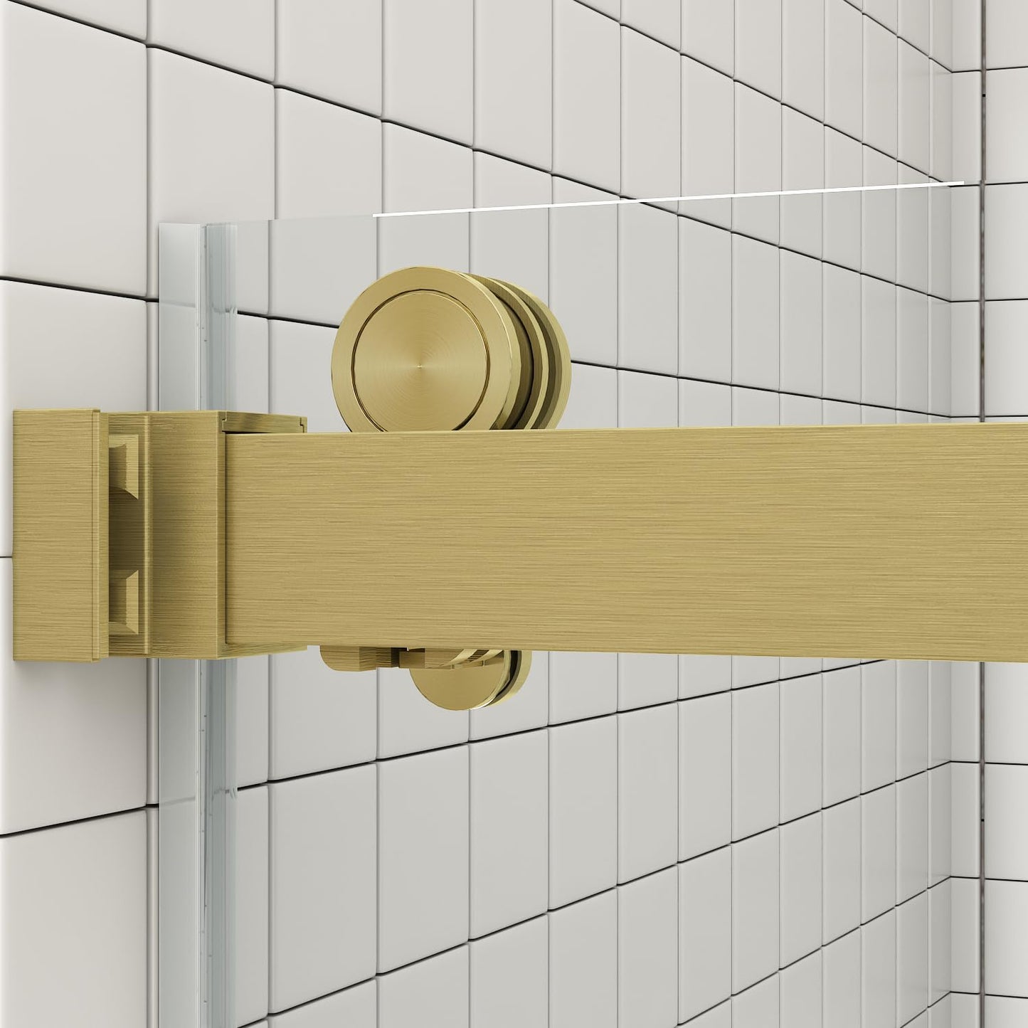 Sunrosa Frameless Double Sliding Shower Door 44-48" W x 76" H, 5/16" (8mm) Thick Easy-Clean Tempered Glass, Soft-Close Adjustable Shower Door with Towel Bar, Brushed Gold Finish