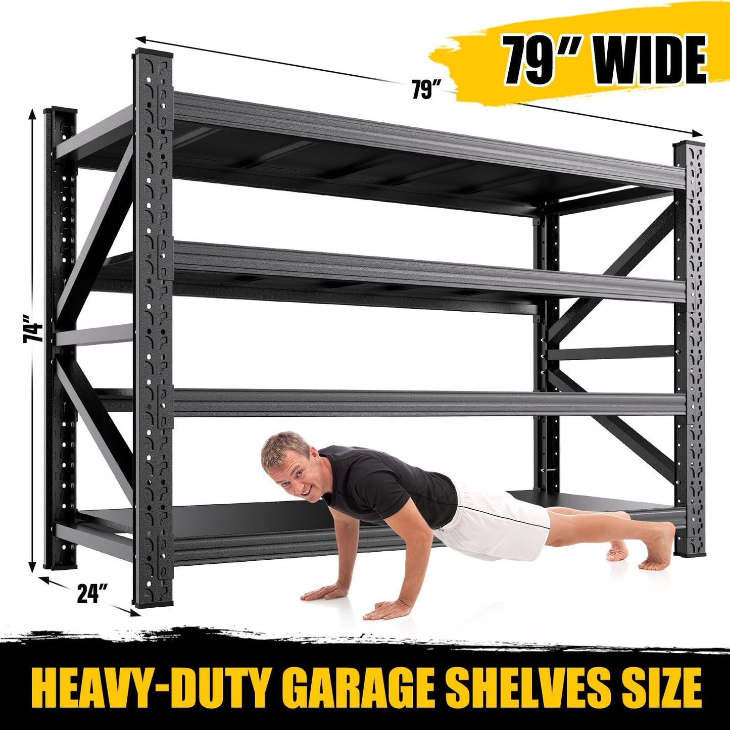 AXASIIO 79"W Heavy Duty Storage Shelves, 8000LBS Adjustable Garage Shelving Unit, Rust Proof Large Metal Storage Rack, 24"D x 79"W x 74"H Industrial Shelving for Warehouse, Basement, Shop, Supermarket