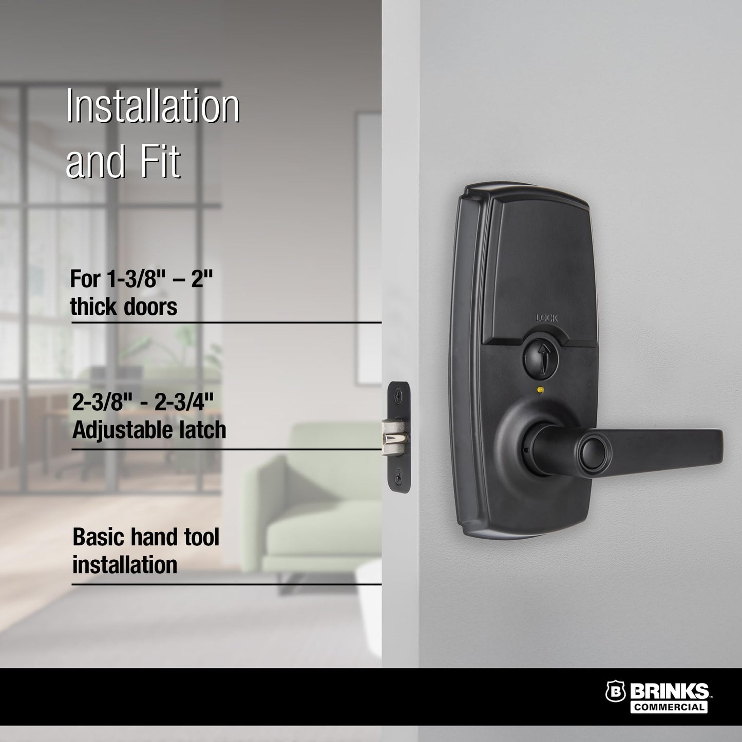 BRINKS ANSI Grade 2 Keypad Door Lock with Handle for Commercial & Residential Use, Keyless Entry Door Lock, 99 User Codes, Auto-Relock, Battery with Backup Keyway