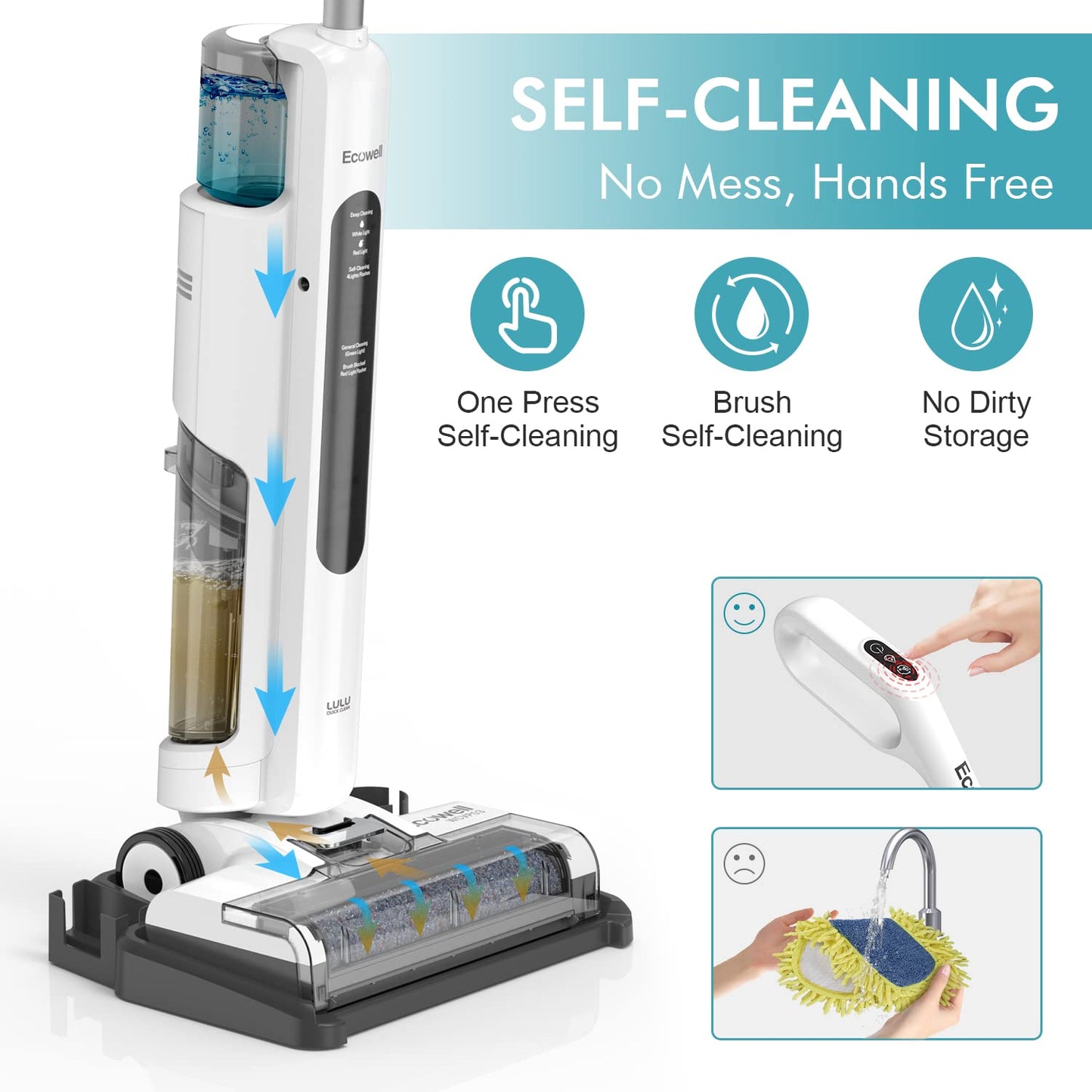 Ecowell Cordless Wet Dry Vacuum Cleaner and Mop, with Self Cleaning for Hard Floor and Area Rug Vacuum Cleaner, 8.2 Pounds
