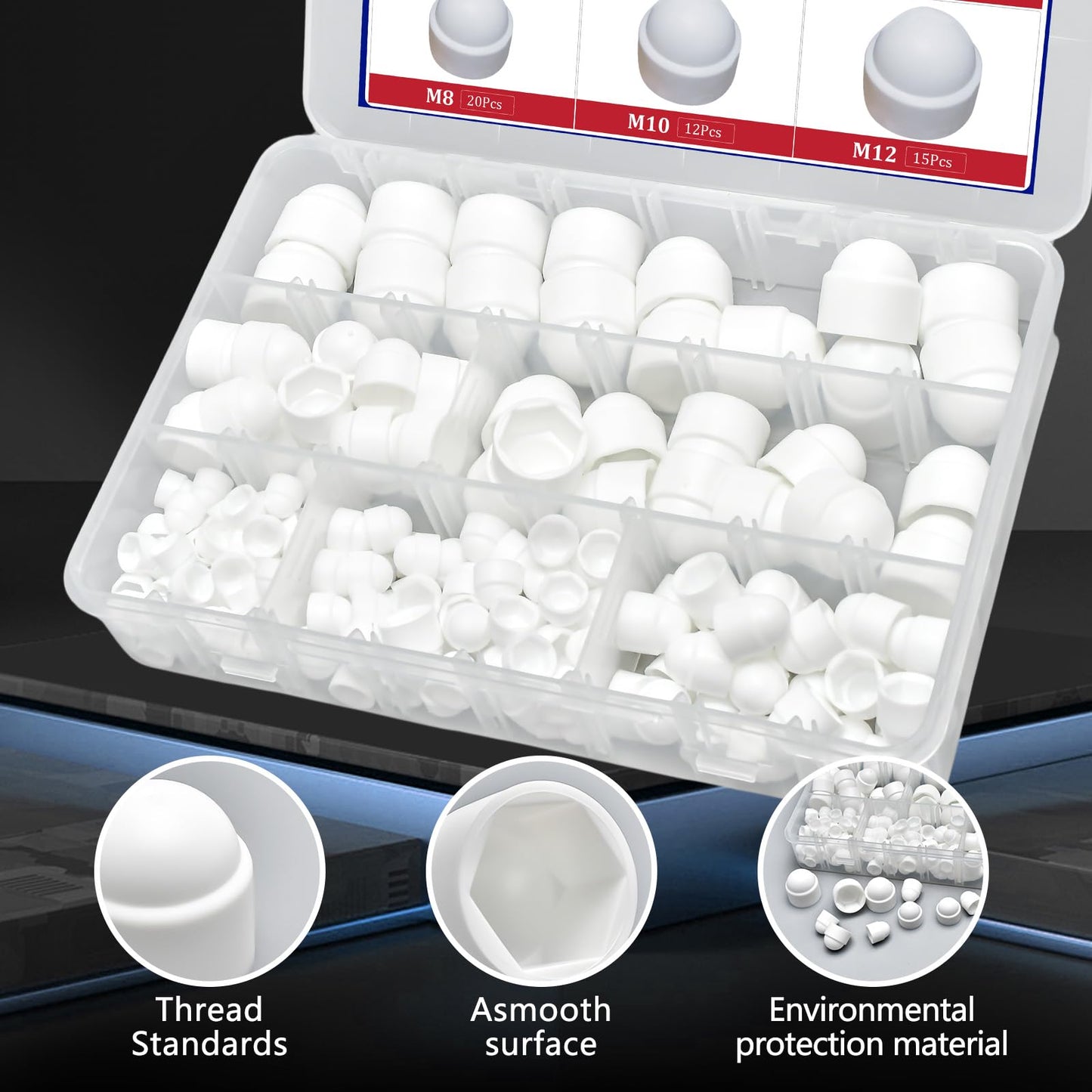 197 Pieces White PE Bolt Covers Screw Caps White Bolt Nut Protective Cap Bolts Cover Screws Caps Hex Cap Plastic Nut Assortment Kits Nylon Insert Locknut for Screws Bolts M4 M5 M6 M8 M10 M12