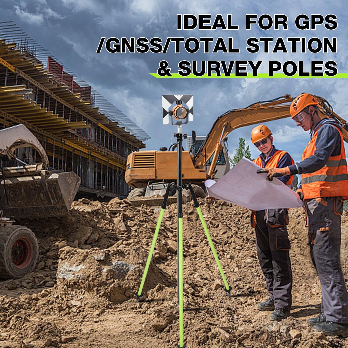 MOETER Aluminum Surveying Tripod for Survey Pole, GPS Pole – Thumb Release Survey Tripod with Extendable Legs, 5/8" Head for GNSS, Total Station Use (Green)