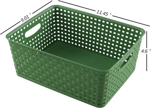 Medium Plastic Baskets - Woven Storage Organizers for Home | Set of 4