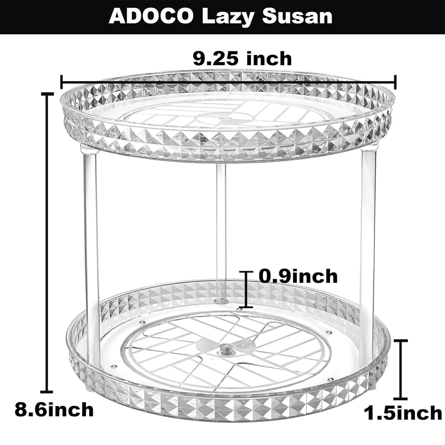 Skiennix 2-Tier Diamond Lazy Susan Bathroom Organizer - 360° Rotating Clear Makeup & Skincare Storage | 9.25 Inch