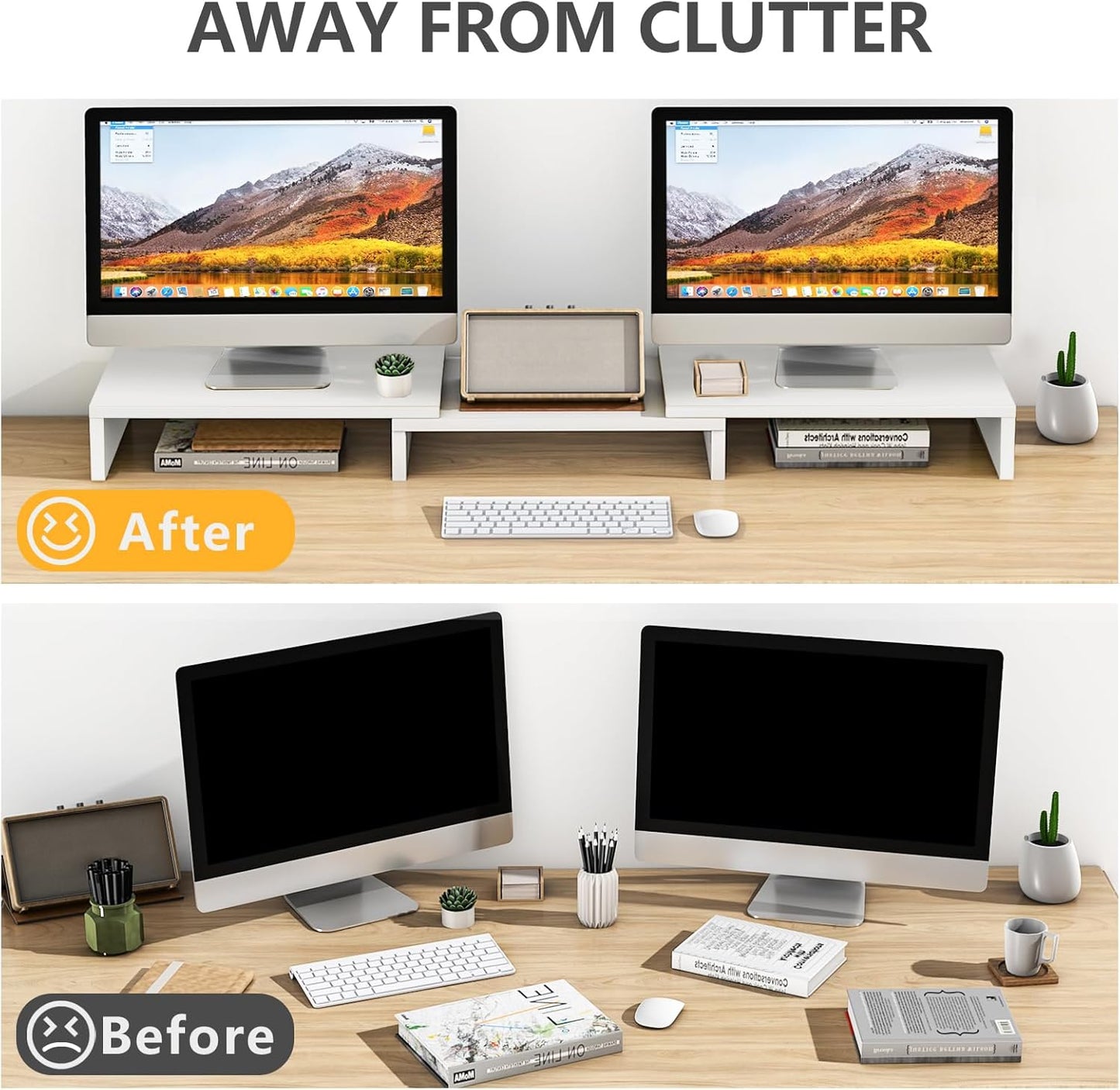 2 43.3" TAVR Furniture Dual Monitor Stand Riser, Computer Monitor Stands for Monitors, Extra Long Multifunctional