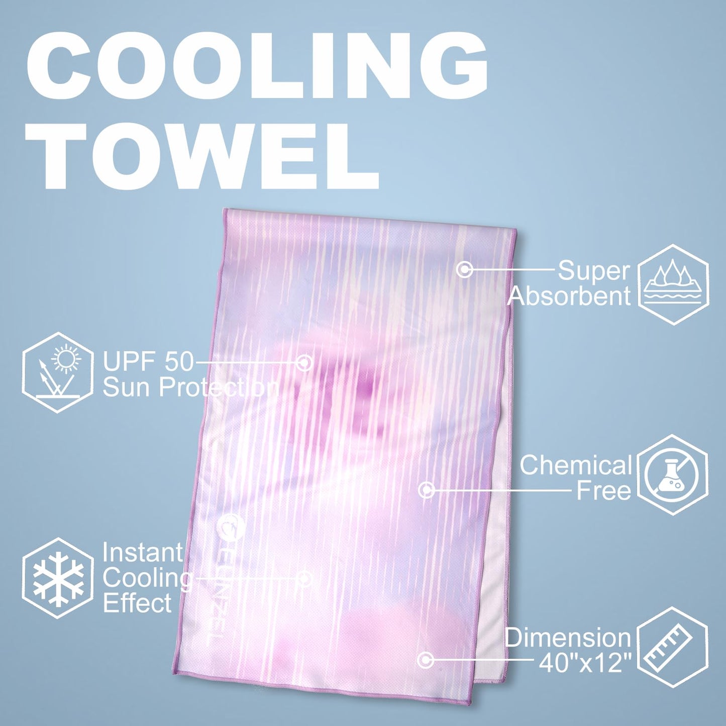 2 Pack Cooling Towel, Ice Towel for Neck, Soft Microfiber Chilly Towel Stay Cool for Sports, Yoga, Running, Gym, Workout, Biking, Camping & Outdoor Activities 40"x12", Green Wave& Lavender Mist Blooms