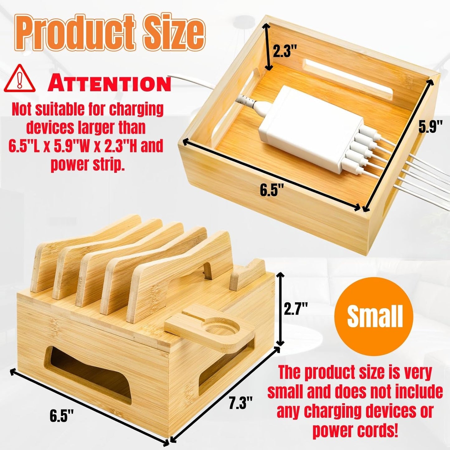 Acshio Bamboo Charging Station for Multi Devices, Small Desktop Docking Stand, Cell Phone Docking Station Charger