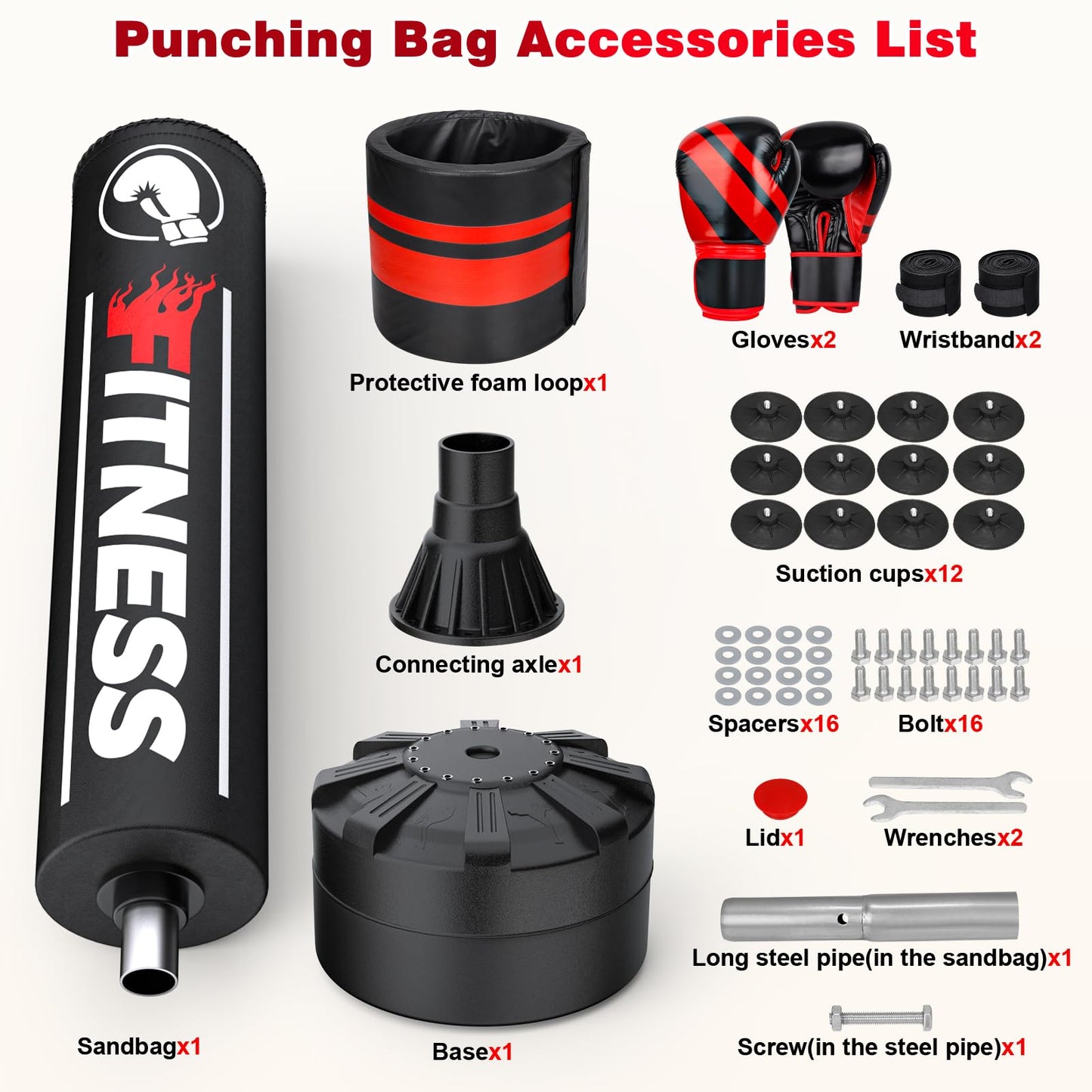 GIKPAL Freestanding Punching Bag for Adults 67'' Heavy Boxing Bag with Boxing Gloves, No Spring Low-Noise Standing Bag for Home Office Kickboxing (Red)