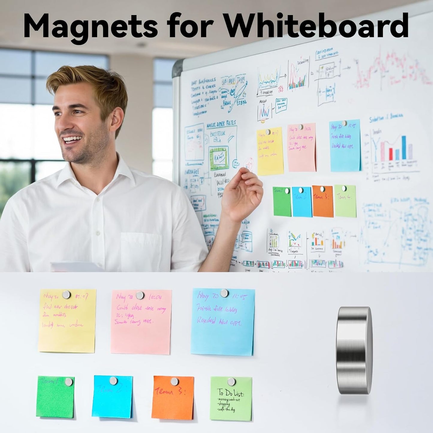 SMARTAKE 45 Pcs Neodymium Refrigerator Magnets - Small Round 10x2.6mm for Home, Office & School (Silver)