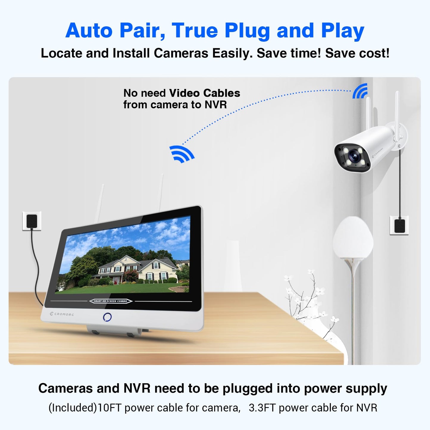 Wireless Security Camera System with 12" Monitor, Human Detection, Floodlight, Siren Alarm, 2-Way Audio, 4PCS 5MP Camera, Expandable 16CH NVR, Home Business Surveillance, 3TB HDD