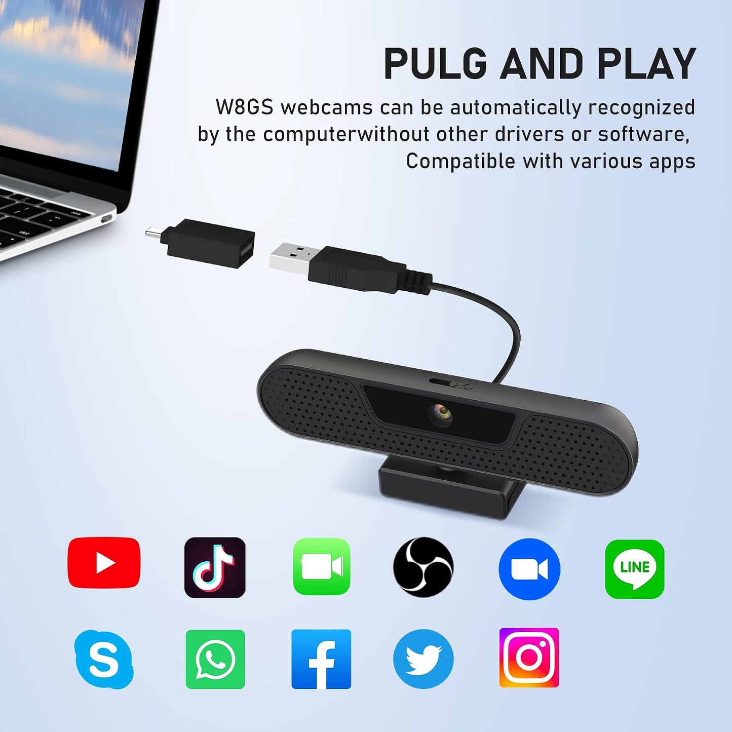 saylas 4K 4 W8GS 85 Webcam with Noise Cancellation Microphone, Web Cam, Privacy Cover, FOV, Plug & Play Web Streaming