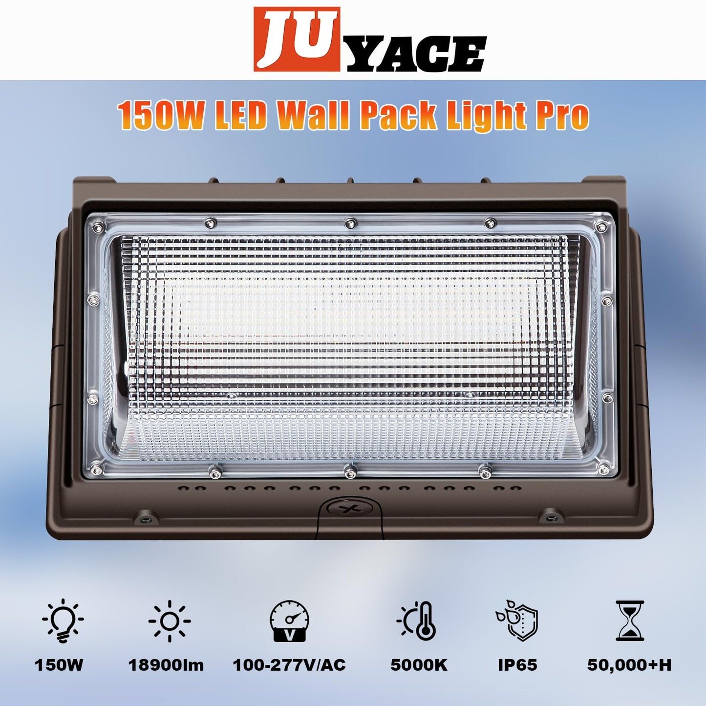 Juyace 4-Pack 150W LED Wall Pack Light, Dusk to Dawn Sensor, 5000K IP65 Outdoor Security Flood Light, Commercial Wall Mount Fixture for Building Exterior, Garage, Parking Lot