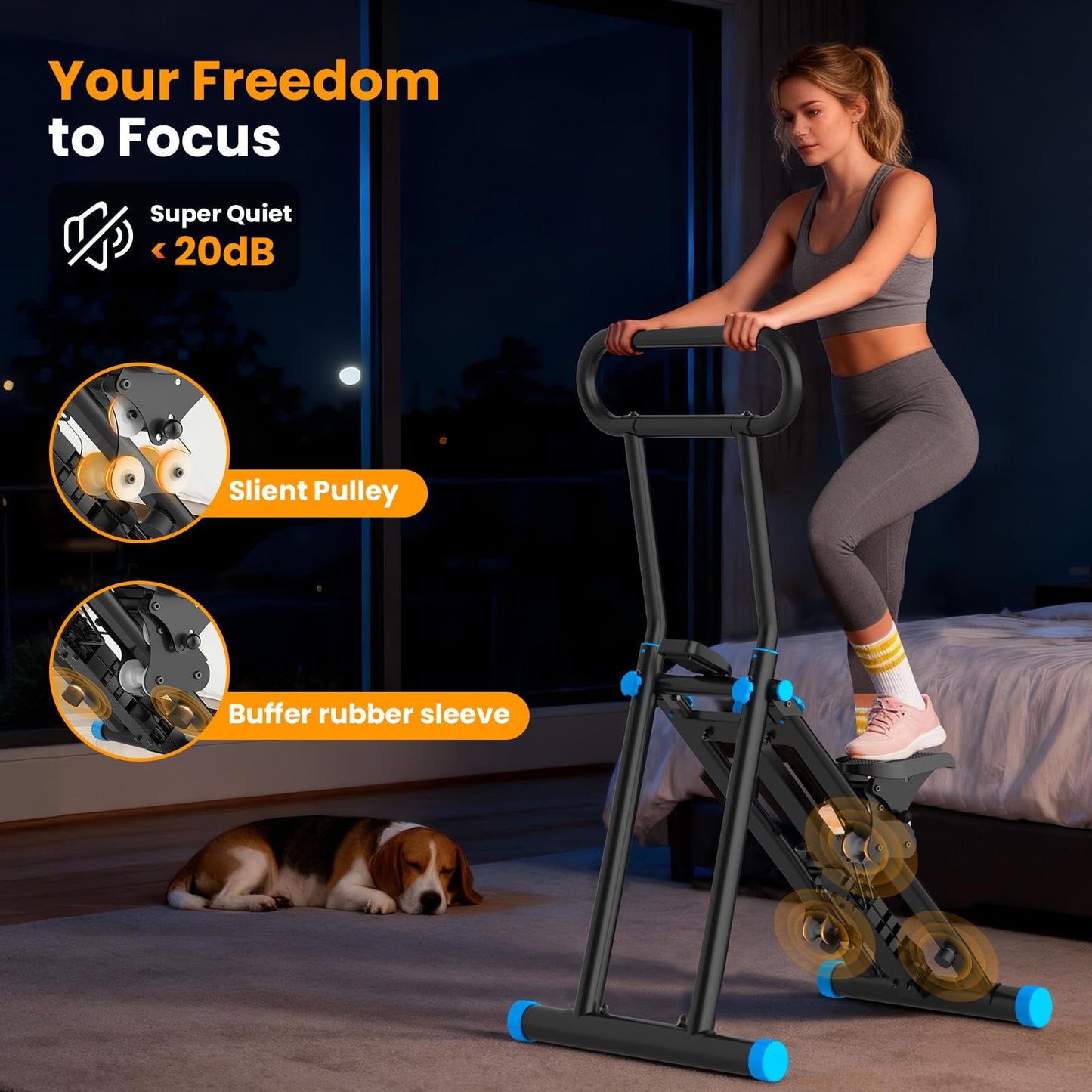 HXD-ERGO Stair Stepper, Upgrade 6-Level Resistance Stair Master with Adjustable Handlebar, Folding Stair Climber Workout Machine (6 Adjustable Resistance-Black)