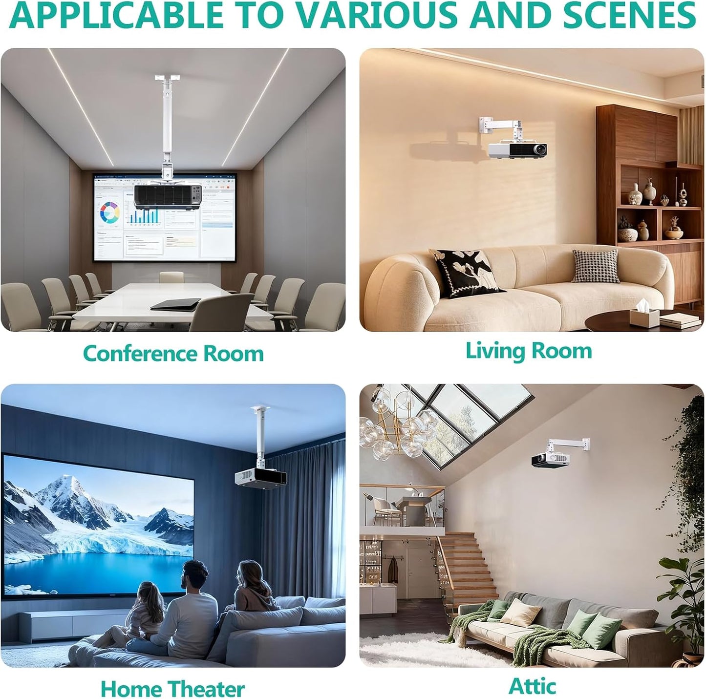 3-in-1 44lbs (PM-003-W), WALI Projector Mount Ceiling/Wall - Universal Bracket with Extension Pole, Height Adjustable