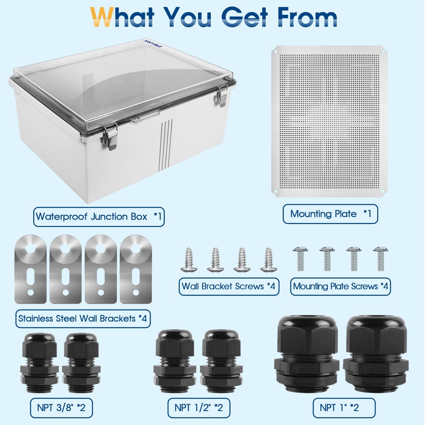 XINYIELE Waterproof Outdoor Project ABS Plastic Junction Box IP67 Weatherproof Dustproof Enclosure with Hinged Cover, Mounting Plate,Wall Brackets for Power Project (Clear,19.7"x15.7"x7.9")