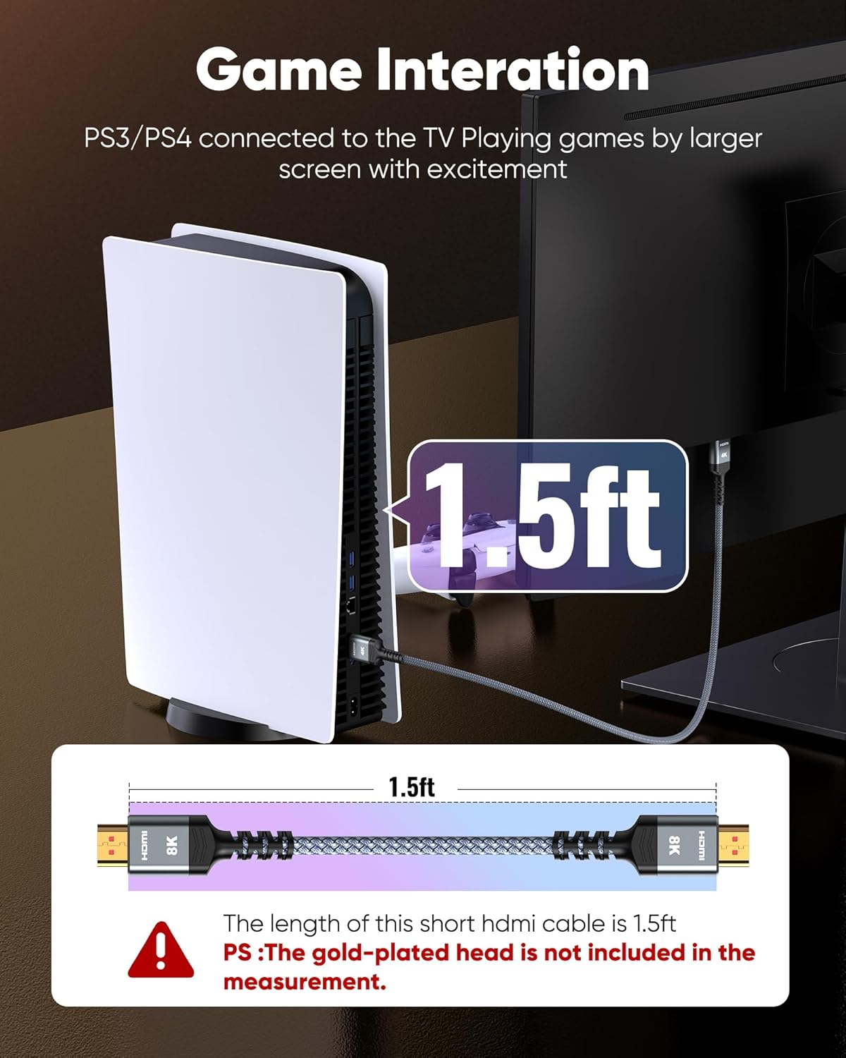 4K 1.72ft/52.5cm 1.36ft/41.5cm 3D, 2.2, PS-4/3/Monitor/Streaming Highwings Short HDMI Cable Total Length, Cable Length