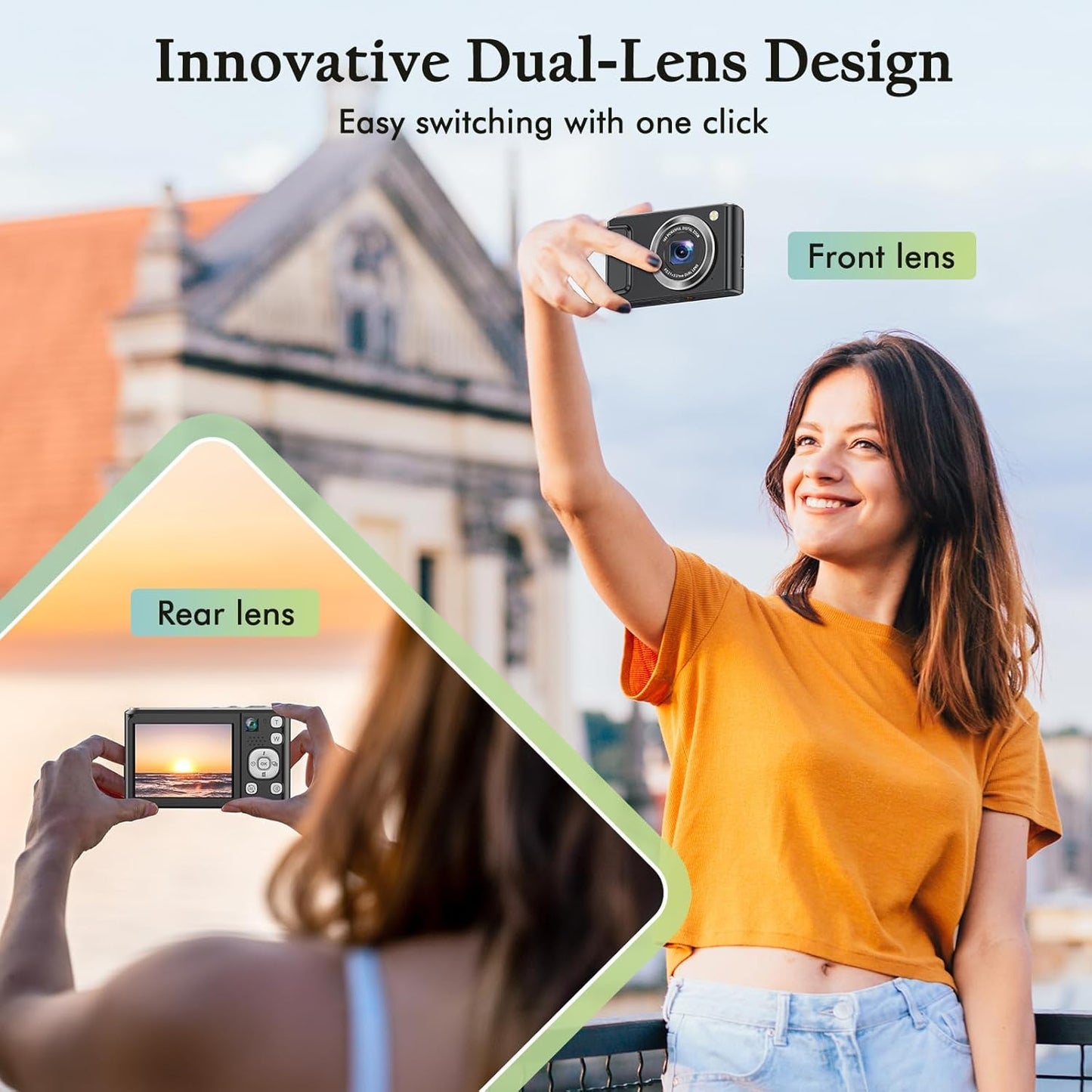 DSOEKEU 4K Lens,48MP 16X Digital Camera for Photography with Front and Rear Autofocus Vlogging Camera