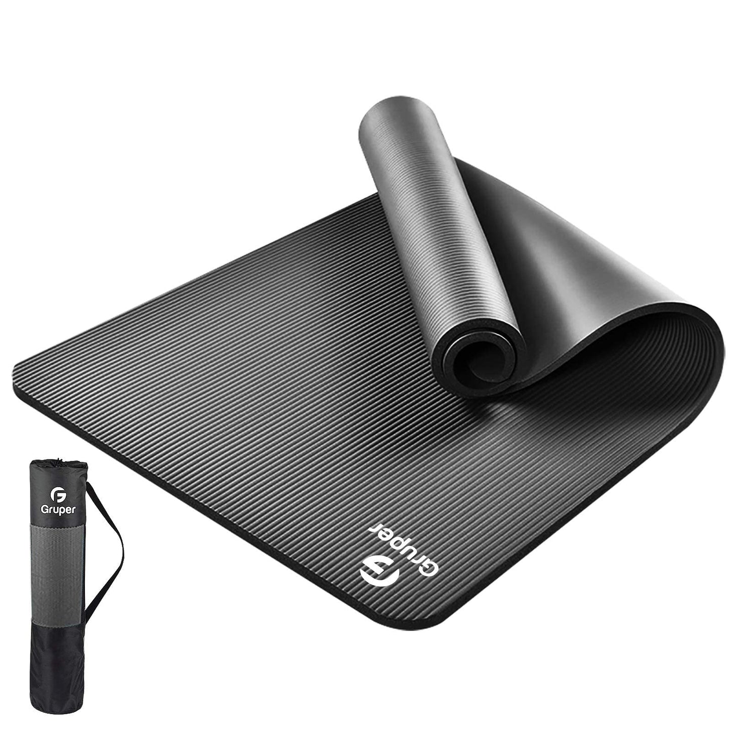 Gruper Thick Yoga Mat Non Slip, Large Size 72" L x 32" W x 0.6" TH, Premium Exercise & Fitness Mat with Carrying Strap and Bag, Workout Mats for Home (Black, 72 * 24 * 0.4 Inches)