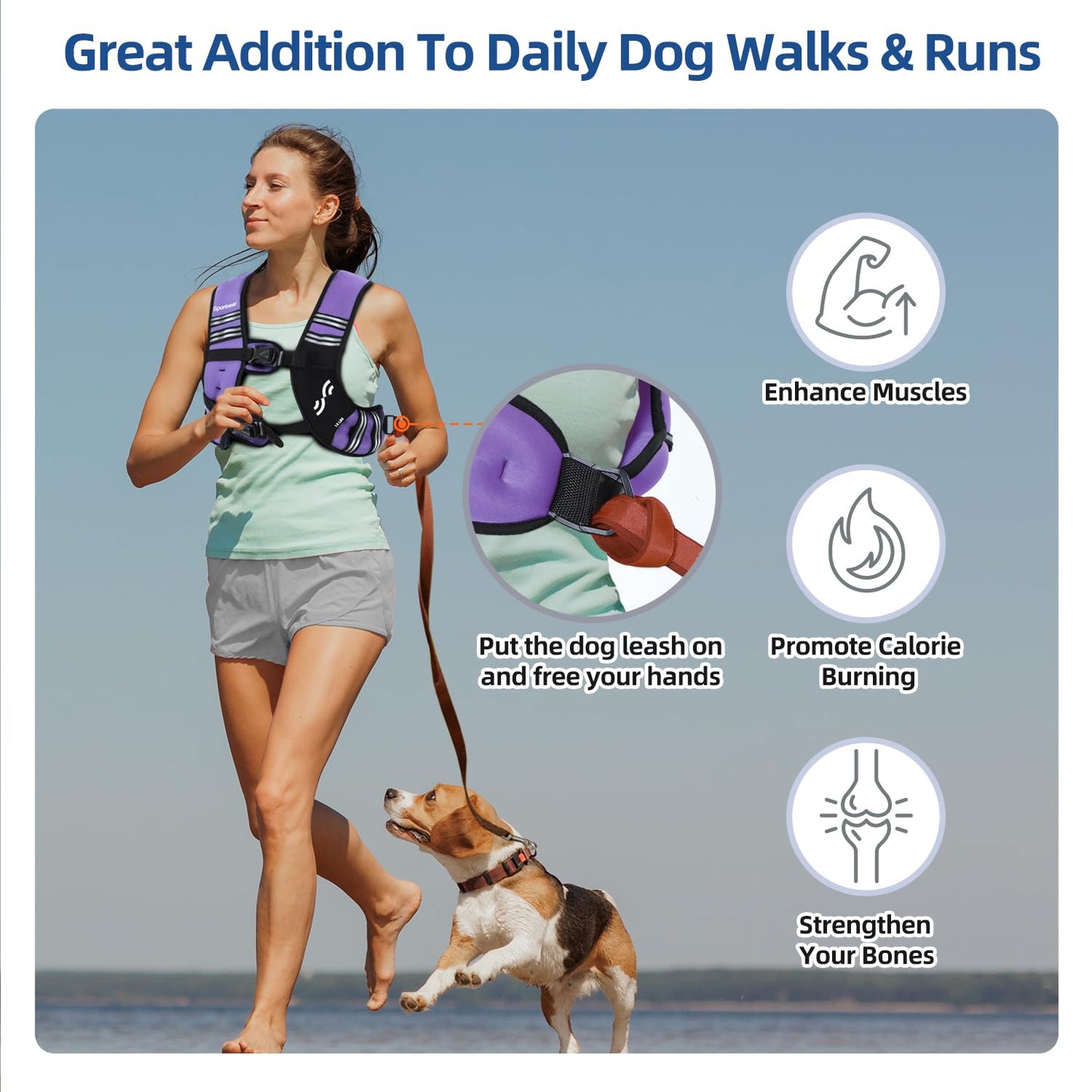 Sportneer Weighted Vest for Women Men: 15lb Comfortable Weight Vest with Storage Pocket Reflective Stripe Rucking Vest for Walking Running Strength Training Fitness Weight Loss Weightlifting Purple