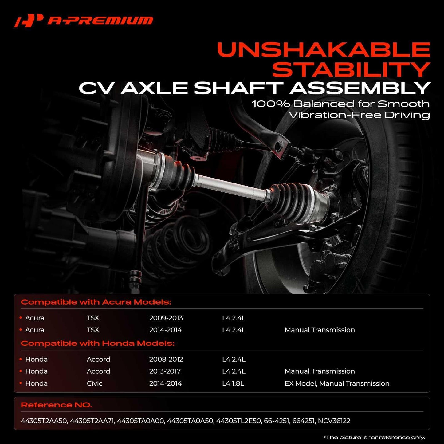 A-Premium CV Axle Shaft Assembly Compatible with Honda Accord 2008-2017 2.4L, Civic 2014 1.8L & Acura TSX 2009-2014 2.4L, Front Right Passenger Side, Replace# 44305TA0A50, 44305T2AA50
