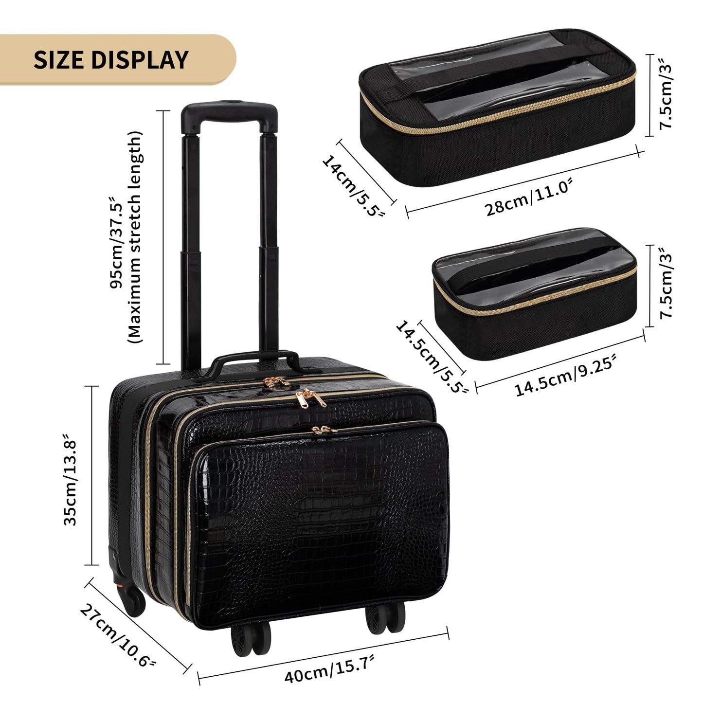 OCHEAL 18 Inch Rolling Makeup Train Case, Extra Large Travel Cosmetic Organizer Storage Trolley with Wheels, 3 Layers & 3 Travel Makeup Bags Carry On for Hairstylist Cosmetology Artist
