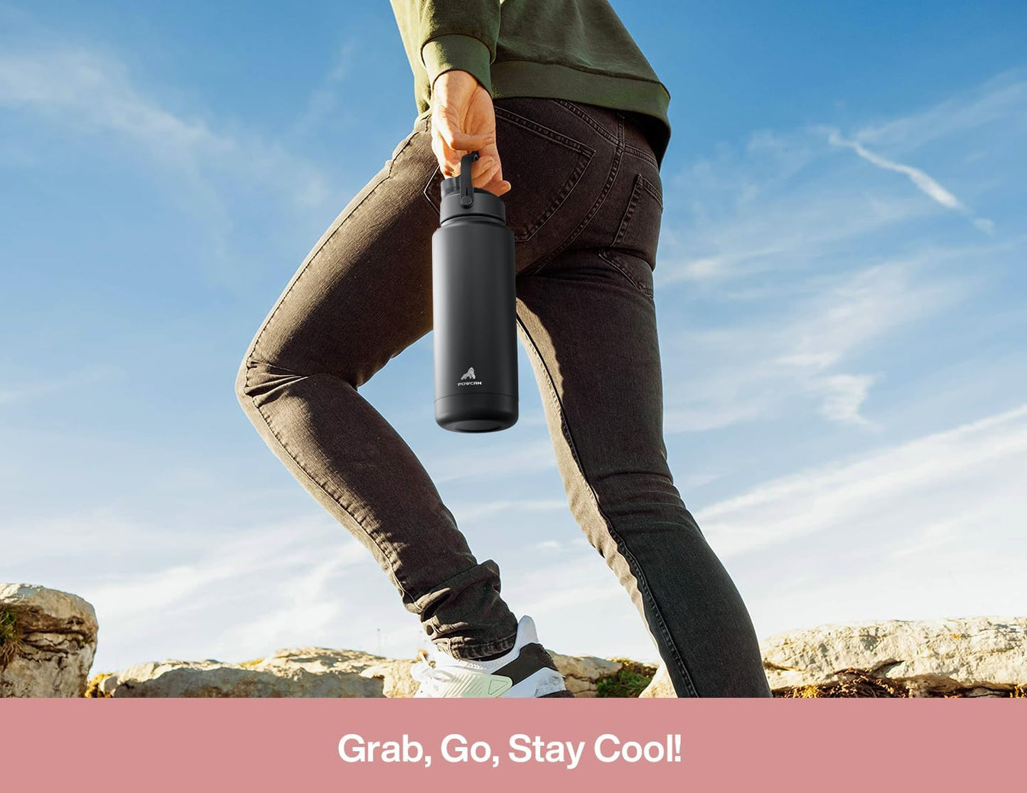POWCAN 40 oz Insulated Water Bottle - 2-in-1 Straw & Spout Lid, Keeps Drinks Cold 24H | Cotton Candy