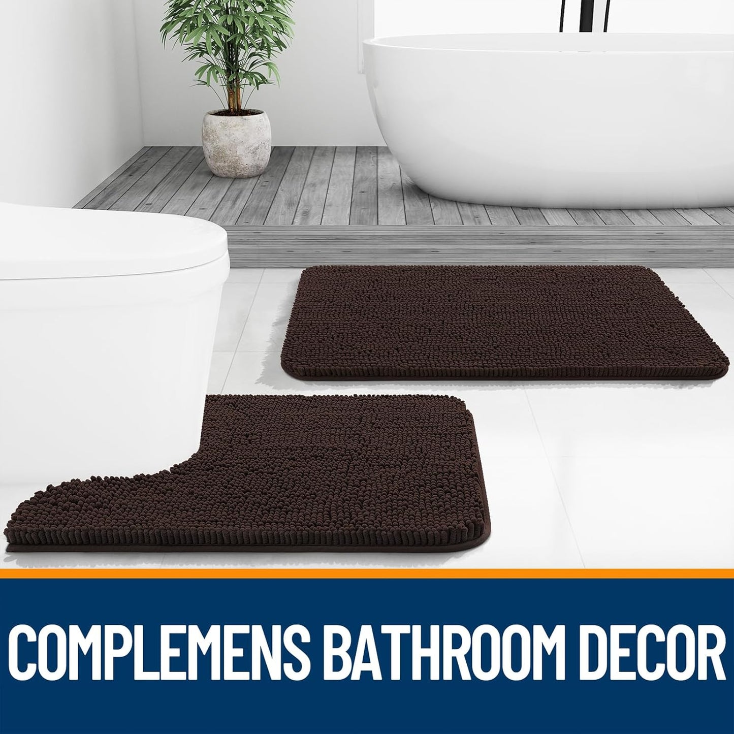 OLANLY Bathroom Rugs - Extra Soft Chenille Bath Mats | 47x24, Quick Dry, Machine Washable, Brown