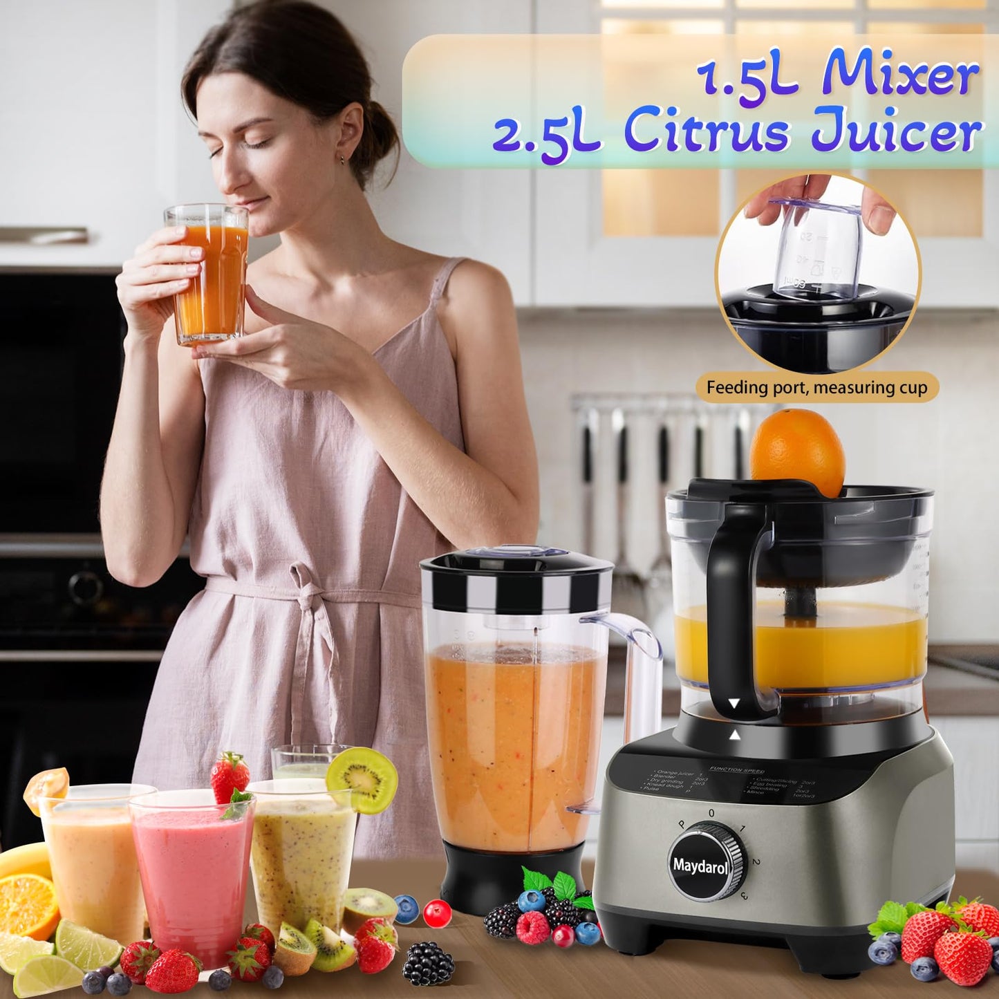 11 in 1 Food Processor Blender Combo,51oz Juice Blender, large Chute 14cup Food Processor,blenders kitchen for Chopping/Mixing/Mincing/Slicing/Shredding/Purees & Dough, safety lock 600W