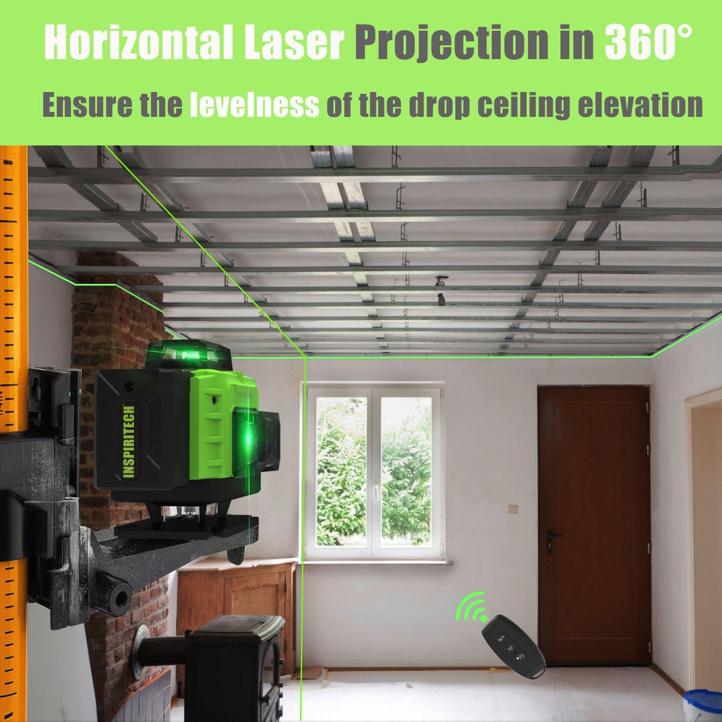 INSPIRITECH Laser Level 360 Self Leveling for Tiling Floor Wall Ceiling Construction, 4x360 Horizontal Vertical Cross Line Multi Surface Lazer Alignment, 4D Green Beam Laser Level for Picture Hanging