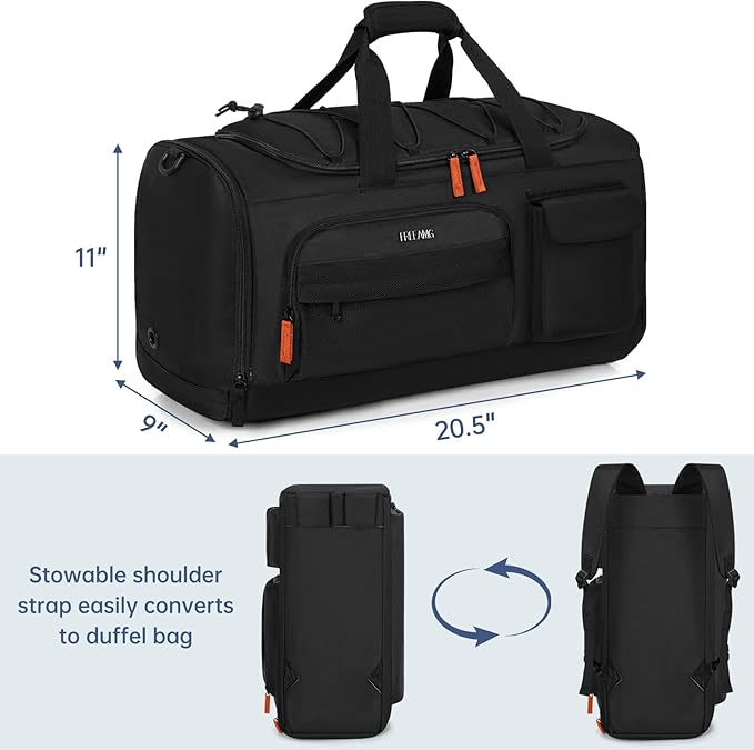 Gym Bag for Women & Men, Sports Travel Duffle Bag with Shoe Compartment, Anti-Theft Carry On Weekender Bag, Water Resistant Overnight Backpack for Airplane, Gym, Travel (Black)