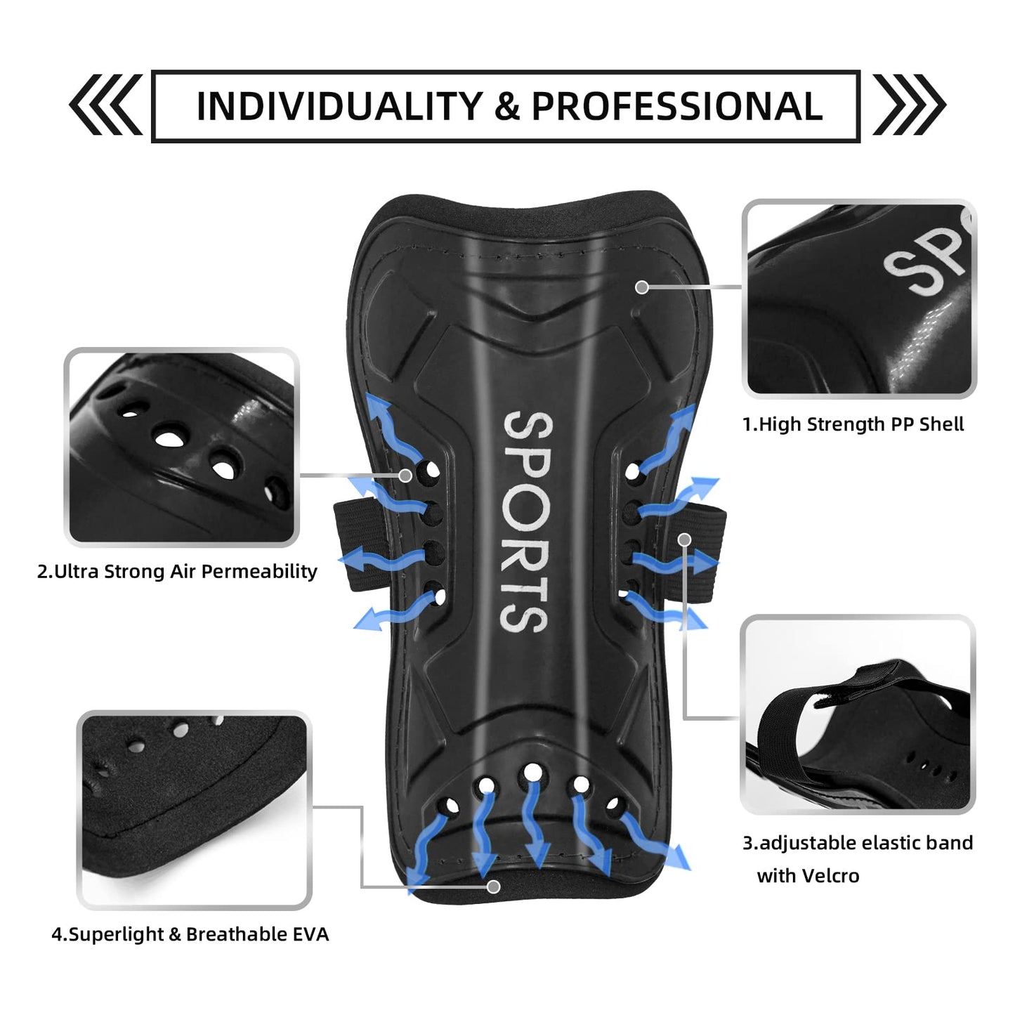 AITUSI Soccer Shin Guards with Socks for Kids Youth, PP Shell & EVA Cushion Shin Pads, Shock Absorption Protective Soccer Equipment for 3-15 Years Boys Girls, Training & Matches