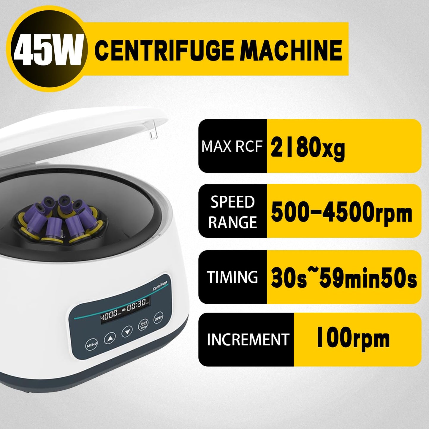 VEVIVOOVY Mini Lab Centrifuge Machine,Low Speed 500-4000rpm Lab Benchtop Centrifuges 2ml/5ml/10ml x 8,15ml x 4,2180xg RCF Digital Benchtop Centrifuges W/Timer