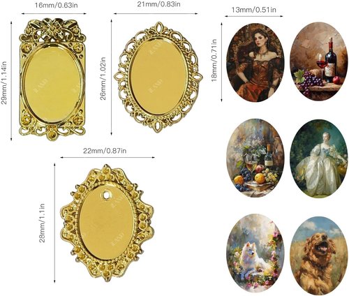 iLAND 1/12 Scale Dollhouse Accessories - 7 Miniature Frames with 14 Pictures Set | Classic Golden Decor