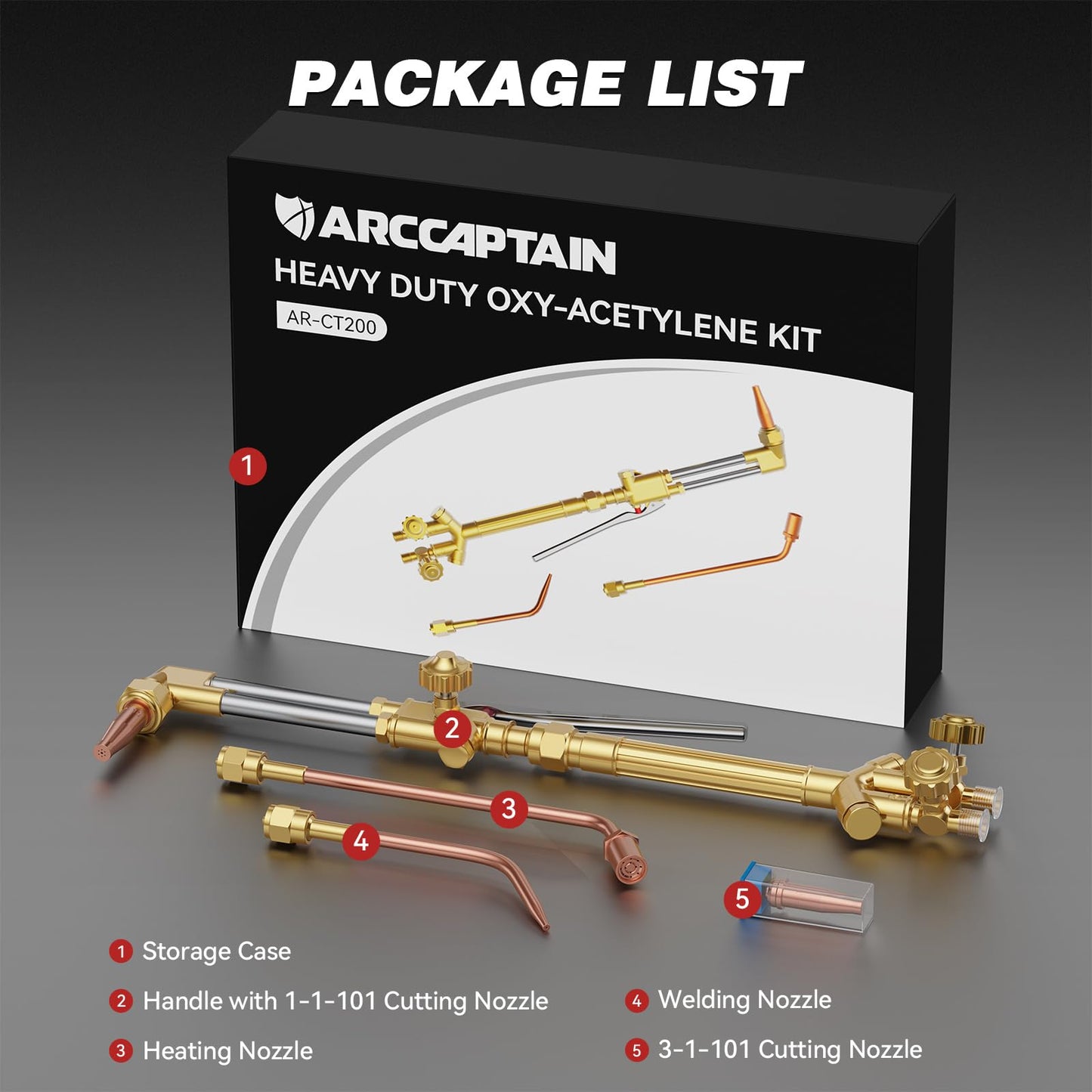 ARCCAPTAIN Oxy Acetylene Cutting Torch, Heavy Duty Cutting Torch Kit, CA2460 Cutting Attachment Weldig Torch with Check Valve, Cutting Tip 1-101 and 8-MFA Heating Nozzle