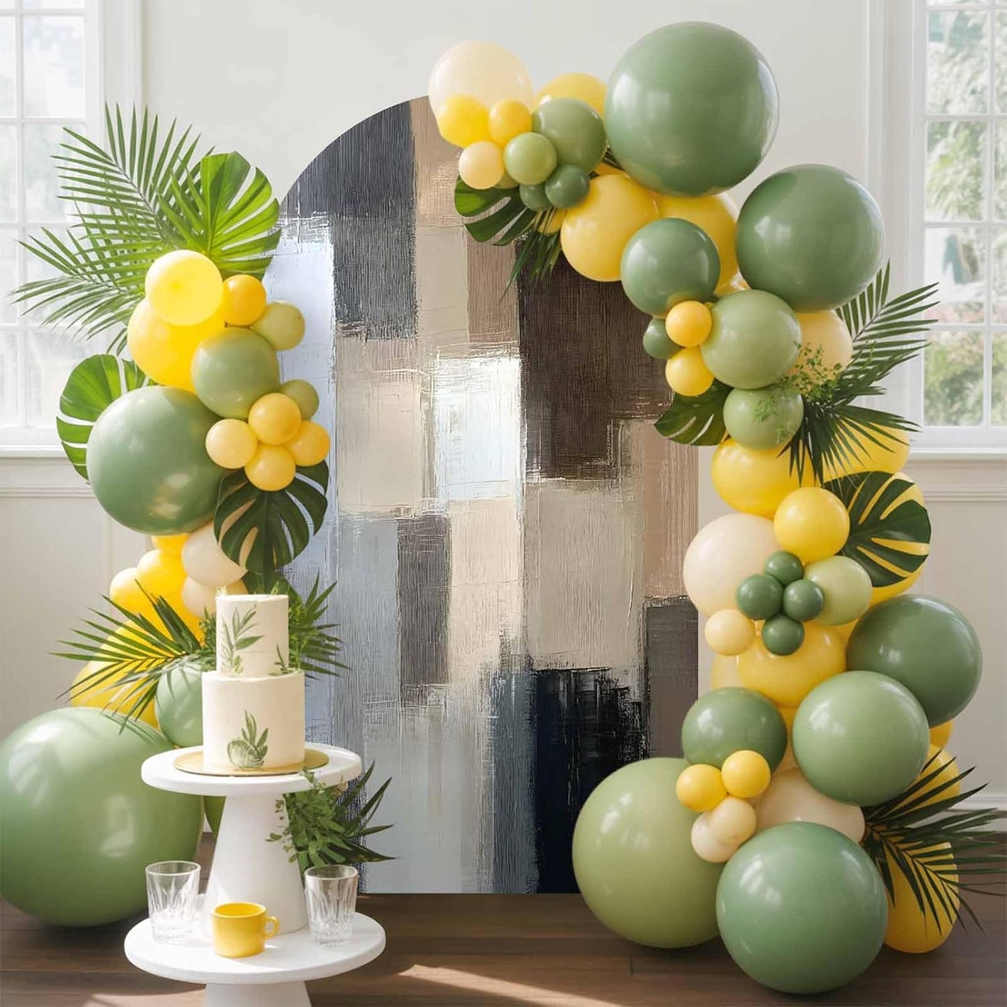 Jnbasdffb 7.2 Modern Grey Brown Wedding Arch Cover,Stretchy Spandex Arch Backdrop Stand Covers FT,Abstract Oil Painting