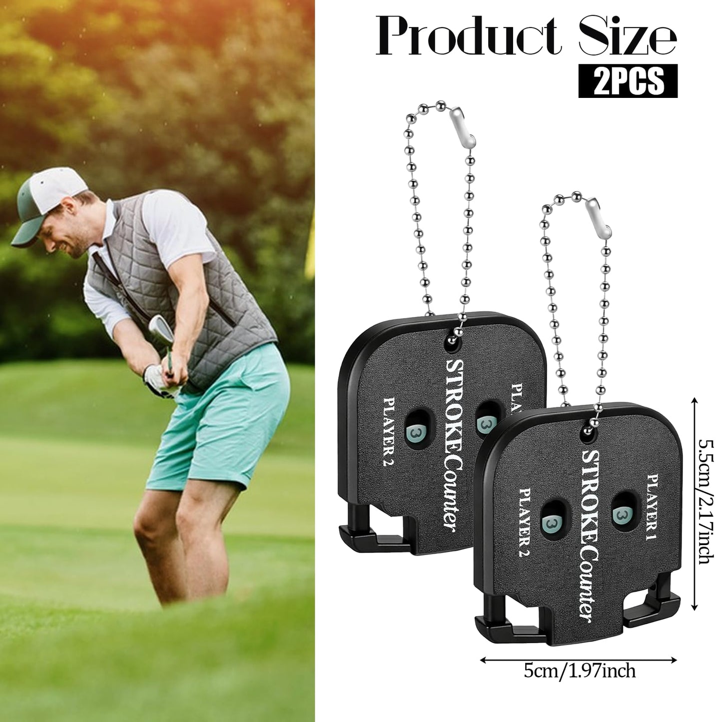 Macuezu 2 PCS Golf Counter Clicker, Portable Square Golf Clicker for 2 Players, Mini Score Keeper Stroke Counter with Hanging Rope for Sport Competitions, Games Scores