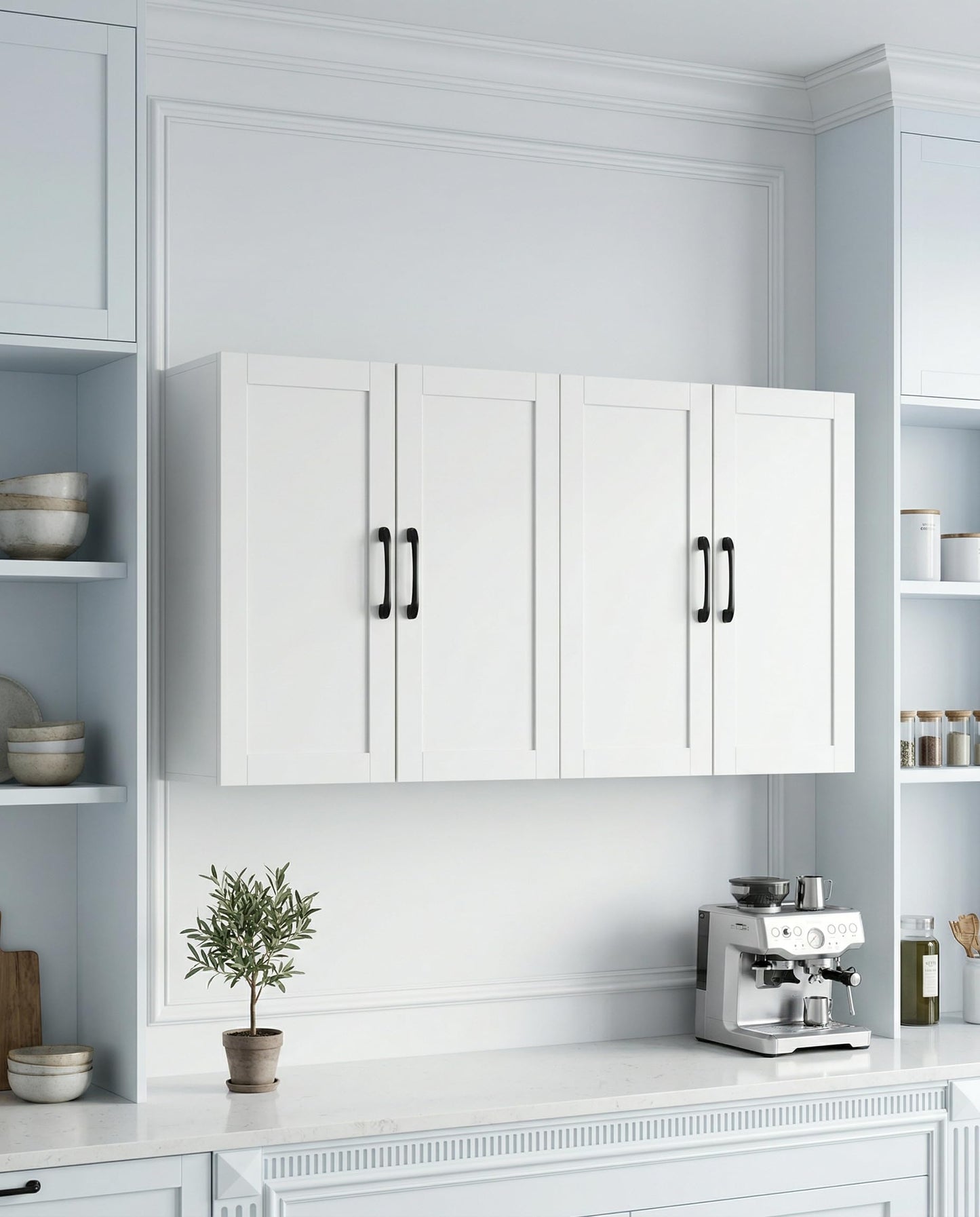 Cozivellia Wall Cabinet with Adjustable Shelves, Laundry Room Cabinet with 4 Doors, Kitchen Storage Cupboard Cabinet, Wall Mount Medicine Cabinet for Bathroom, Living Room, White
