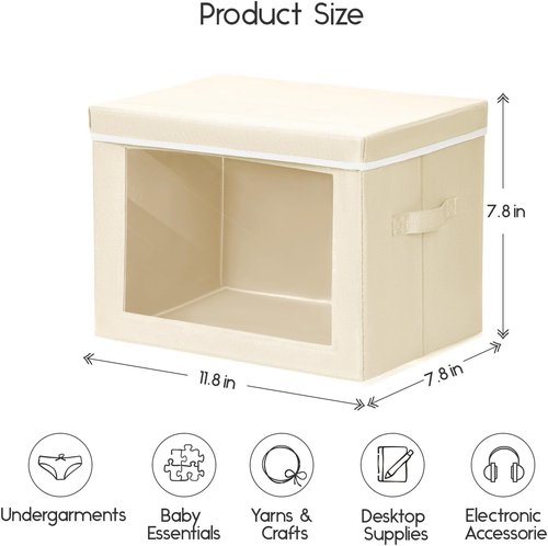 Homsorout Storage Bins - Collapsible Fabric Organizers with Lids | Small Beige Bins for Clothes & Towels (3 Pack)