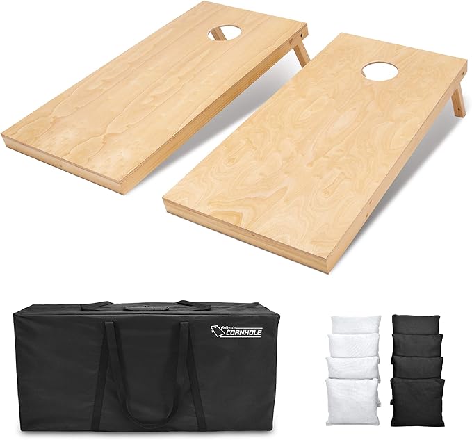GoSports Regulation Size Wooden Cornhole Set with Natural Wood Finish - Includes Carrying Case
