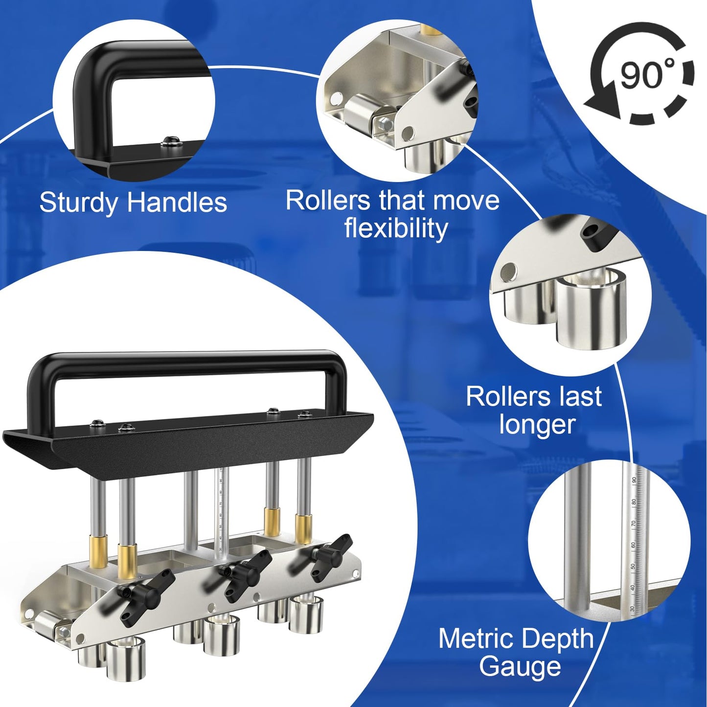 CINSEA Adjustable Rebar Bender with Three-Station Edge Roller Bender, Large Metal Bender with 0-90° Bending Angle, Adjustable from 5/8" to 4" Bends in 29 to 22-Gauge Steel