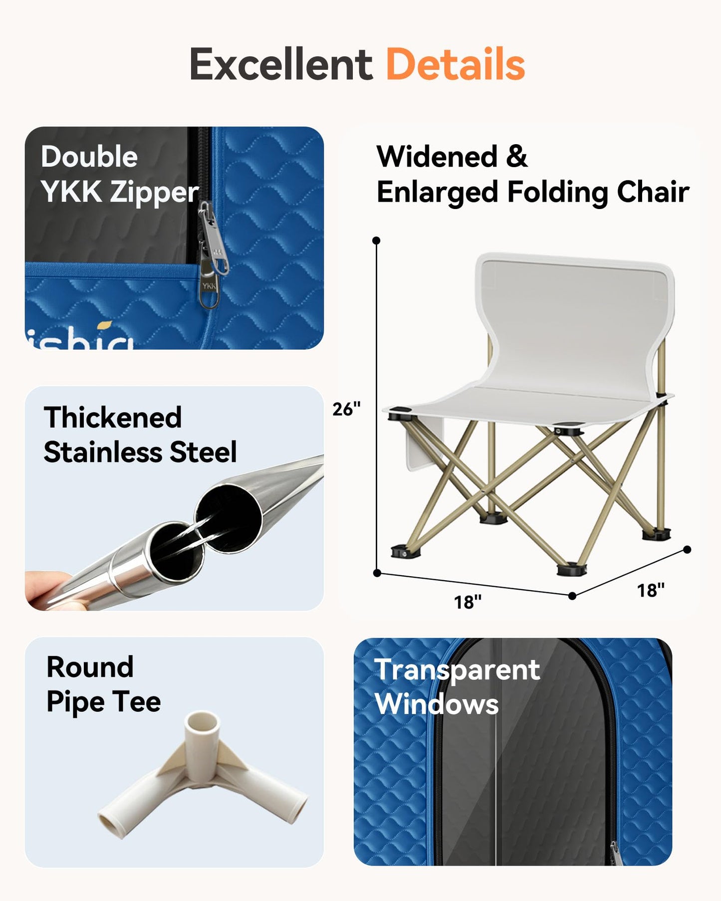 noerishia Portable Sauna for Home with 3L 1200W Steamer, Big Folding Chair, 99 Mins Timer, 9 Levels, Pernoanl Steam Sauna Tent Dual YKK Zippers for Home Spa Detoxification, 32' x32' x 71', Blue